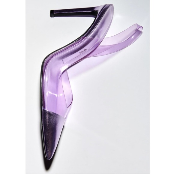 Zara Purple High Heeled Vinyl Sling Back Shoes - Picture 11 of 16